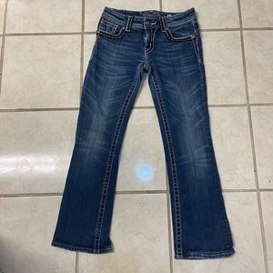 Miss Me Jeans Womens 27x29 Dark Blue Boot Cut Medium Wash Heavy Stitching Pant